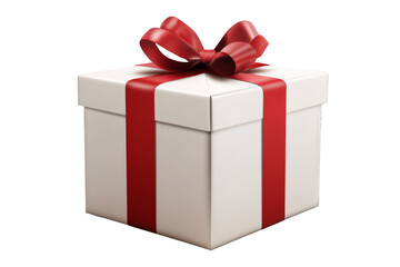 White gift box with red bow on transparent background