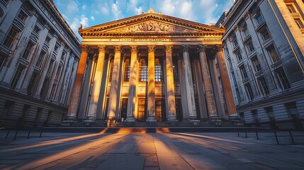Obraz premium Classic Architecture Columns Golden Hour Sunlight Building Facade