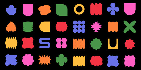 Set y2k geometric shape. Brutalism shapes, minimalist geometric elements, abstract forms.