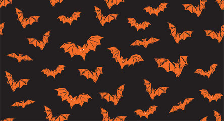 Halloween, bat on black, hand drawn pattern.	