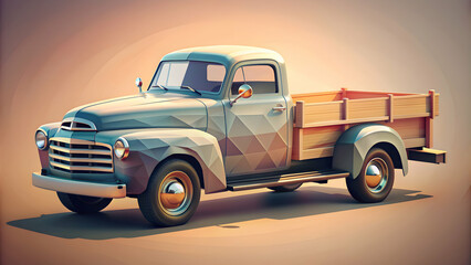 Vintage pick-up truck rendered in with low poly art style, truck, vintage, pick-up,rendering, low poly, art