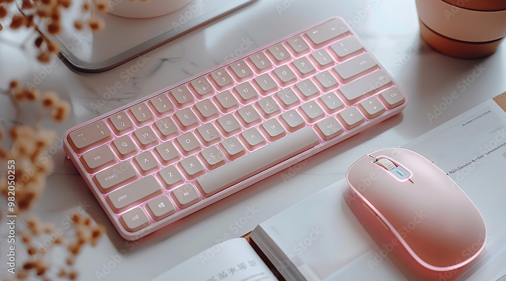 Leinwandbilder a cute mini wireless keyboard and mouse set, the body is made of plastic material with a gradient co