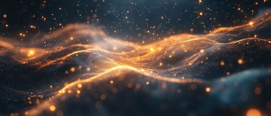 Obraz premium Abstract glowing waves with particles, creating a dynamic and ethereal atmosphere.