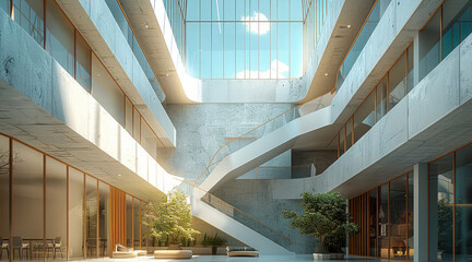 Obraz premium A building, interior design, connection to nature. Generative AI.