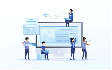 Group of people doing digital marketing with computer and laptop