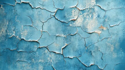 Naklejka premium A textured blue wall with cracks, showcasing an aged and weathered appearance.