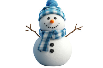 Merry Christmas 3D snowman in a hat and scarf on a transparent background