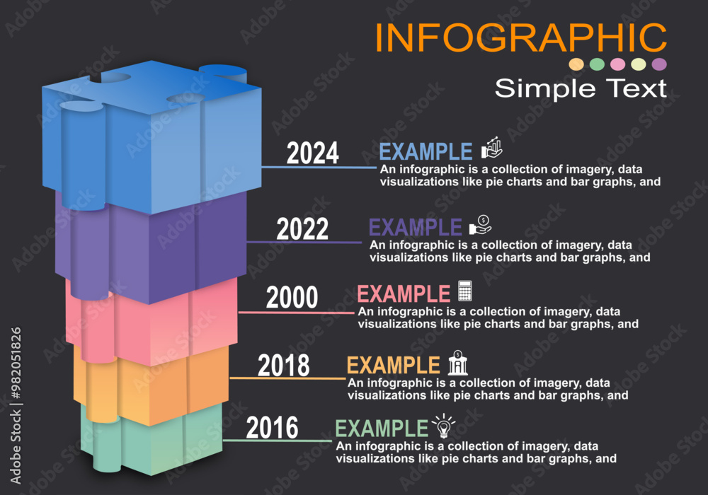Poster vector illustration of infographic with 5 layers of continuous shapes to show sequence, timeline, st
