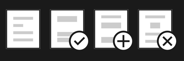 set of document icons! Perfect for managing tasks, approvals, and file actions, these modern icons with clear checkmarks, plus, and X symbols will simplify your project tracking and file organization.
