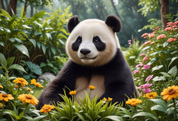 Obraz premium Panda bear close up on nature background