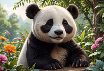 Obraz premium Panda bear close up on nature background