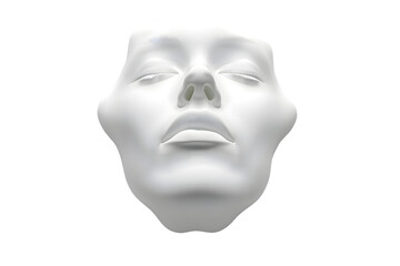 White statue face made of gypsum isolated on transparent background