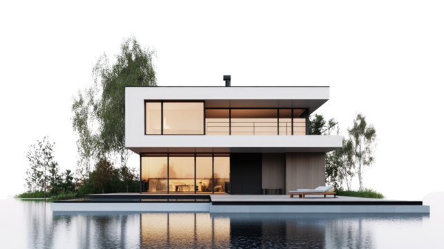 Modern house on a white transparent background
