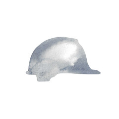 Watercolor silhouette illustration of construction helmet hand drawn on transparent background