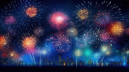Fireworks Display Over Cityscape