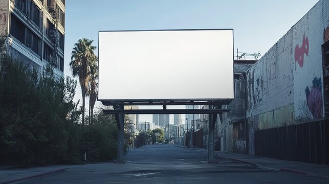 A white blank billboard in an urban area, ready for customized content. 