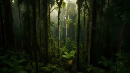 Obraz premium 熱帯雨林の樹木と植物。深い森の中。環境保護｜Rainforest trees and plants. Deep forest. Environmental protection.