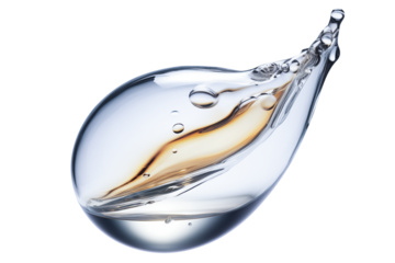 Drop with blue and yellow liquid isolated on transparent background.