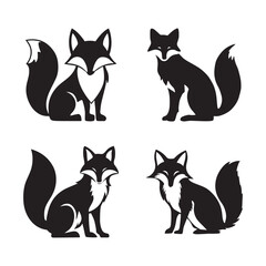 Obraz premium Black and white vector silhouettes set of fox