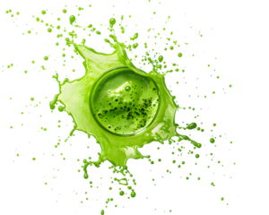 Top view Green smoothie splash isolated on transparent background