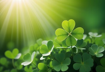 Obraz premium Fresh clover leaves on green background. St. Patrick's Day celebration 