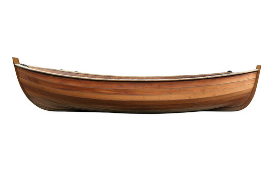 Wooden boat side view on transparent background