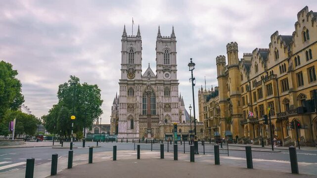 Morning Timelapse of London Abbey Church with clouds over it