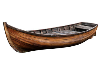 Wooden boat without motor on transparent background
