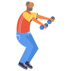 Active Elderly People Character with Flat Design. Vector Illustration