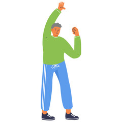 Active Elderly People Character with Flat Design. Vector Illustration