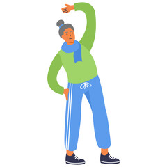 Active Elderly People Character with Flat Design. Vector Illustration