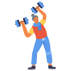 Active Elderly People Character with Flat Design. Vector Illustration