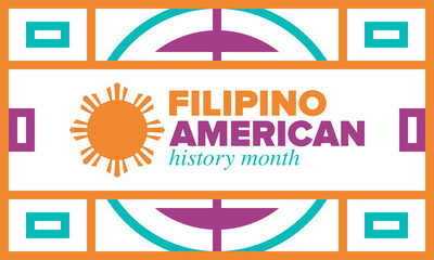 Filipino American History Month. Happy holiday celebrate annual in October. Filipinos and United States flag. Culture month. Patriotic design. Poster, card, banner, template. Vector illustration