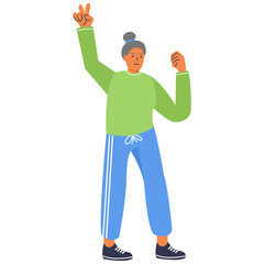 Active Elderly People Character with Flat Design. Vector Illustration