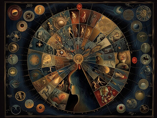 Obraz premium intricate tapestry of celestial bodies and interconnected energy lines. The vibrant colors and complex patterns, cosmic harmony and infinite possibility.