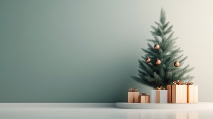 A beautifully decorated Christmas tree with golden ornaments and elegantly wrapped gifts, creating a festive atmosphere.
