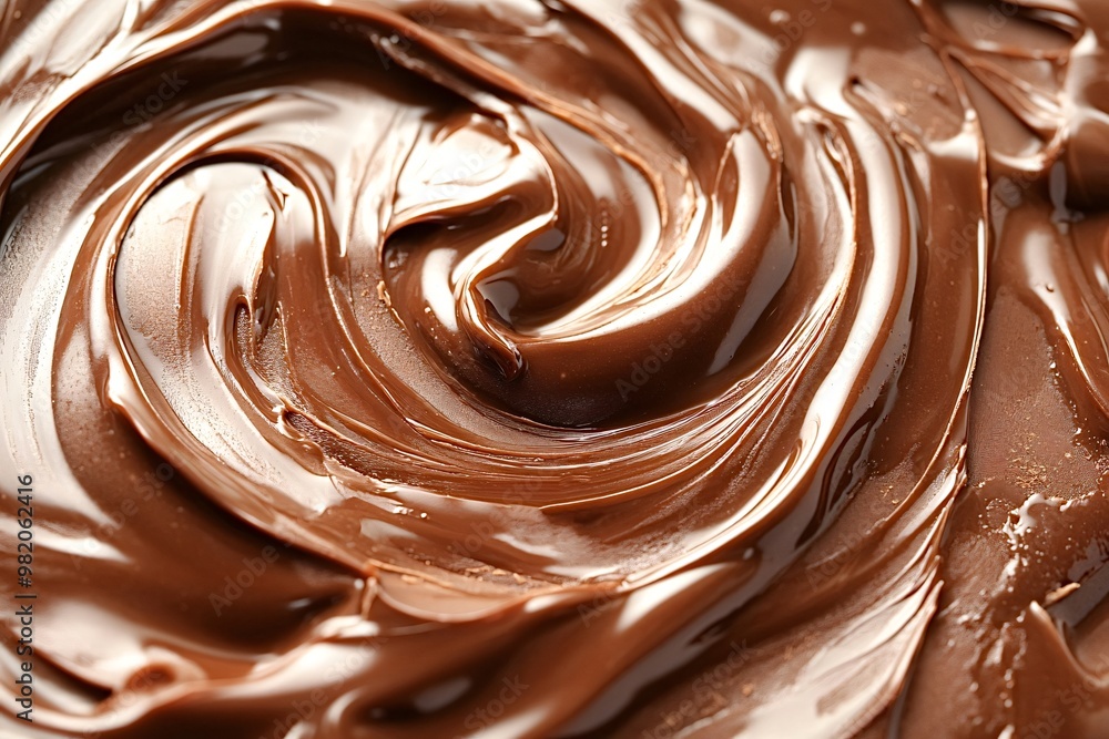 Poster melted milk chocolate is swirling, creating a tempting texture that could be used as a background fo