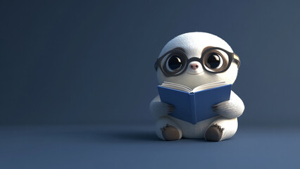Obraz premium 3d render of a sloth reading book