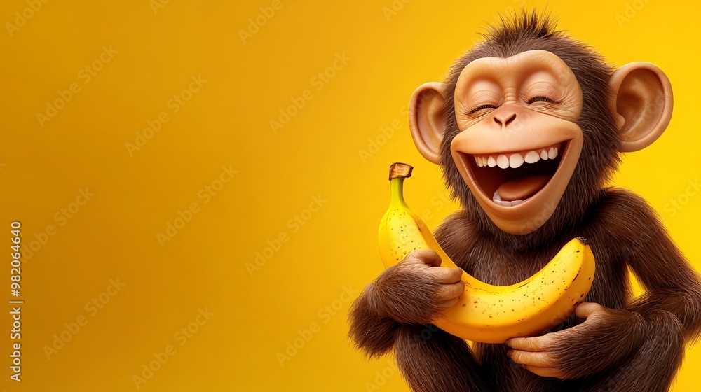 Poster smiling monkey with a banana.