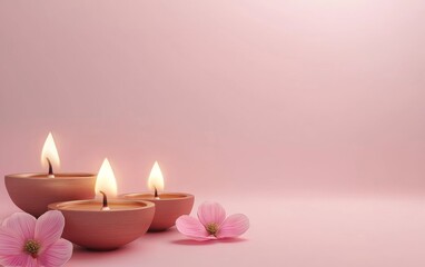 Happy Diwali Diya lamps lit during Diwali, Hindu festival of lights celebration. Diwali diya oil lamps holiday background. Creating a festive and decorative composition