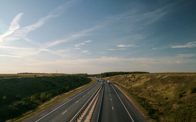 Highway at sunset, Nizhny Novgorod, Russia.