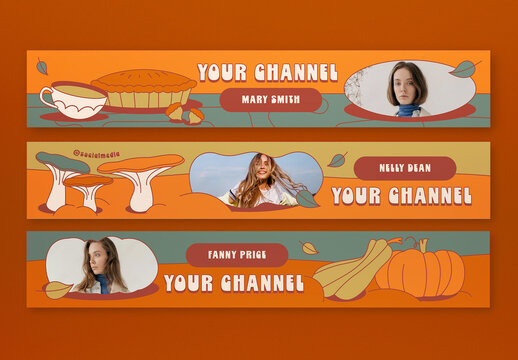 Orange Retro Flat Design Autumn Youtube Banner