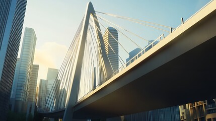 Fototapeta premium Modern suspension bridge arching over a city skyline