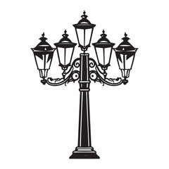 Isolated vintage lamppost, Vintage Garden Lamp Silhouette street light vector illustration