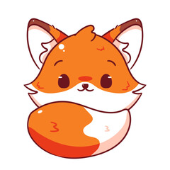 Cute Fox showing tail. Vector illustration of chibi character isolated on white background.