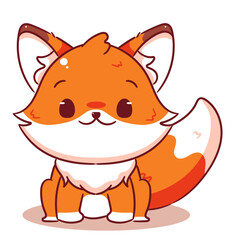 Cute Fox sitting. Vector illustration of chibi character isolated on white background.