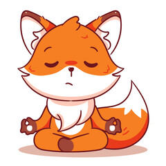 Cute Fox relaxing doing yoga Cartoon Character. Adorable animal concept design. Isolated on white background.