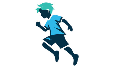 Runner Kids Blue Water Wave Silhouette