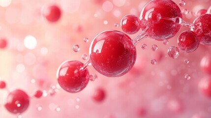 Red Molecules in a Striking Arrangement Against a Soft Pink Background Showcasing Underwater Structures at Close Range