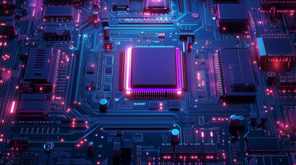 Cybernetic Symphony: A vibrant symphony of circuitry, bathed in neon hues, with the CPU as the pulsating heart of digital innovation. 